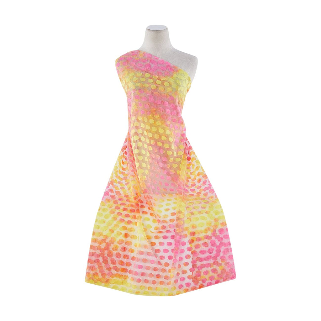 CORAL CITRUS | 21007 - WATER PRINTED TIE DYE DOT ON JAQUARD NET - Zelouf Fabrics