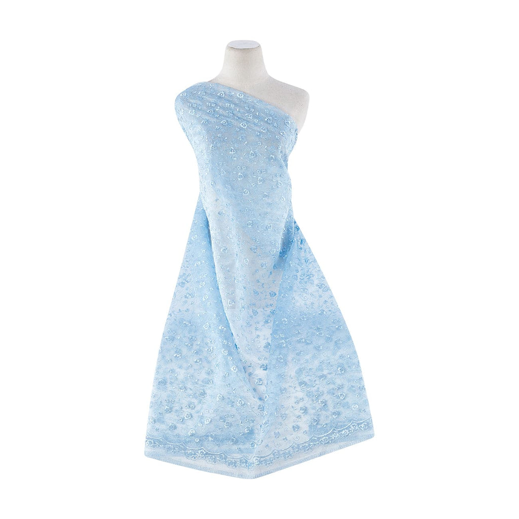 FLOWER EMB SCALLOP CUT W/ SIL GLITTER ON ORGANZA  | 21069-926 BLUE ANGEL - Zelouf Fabrics