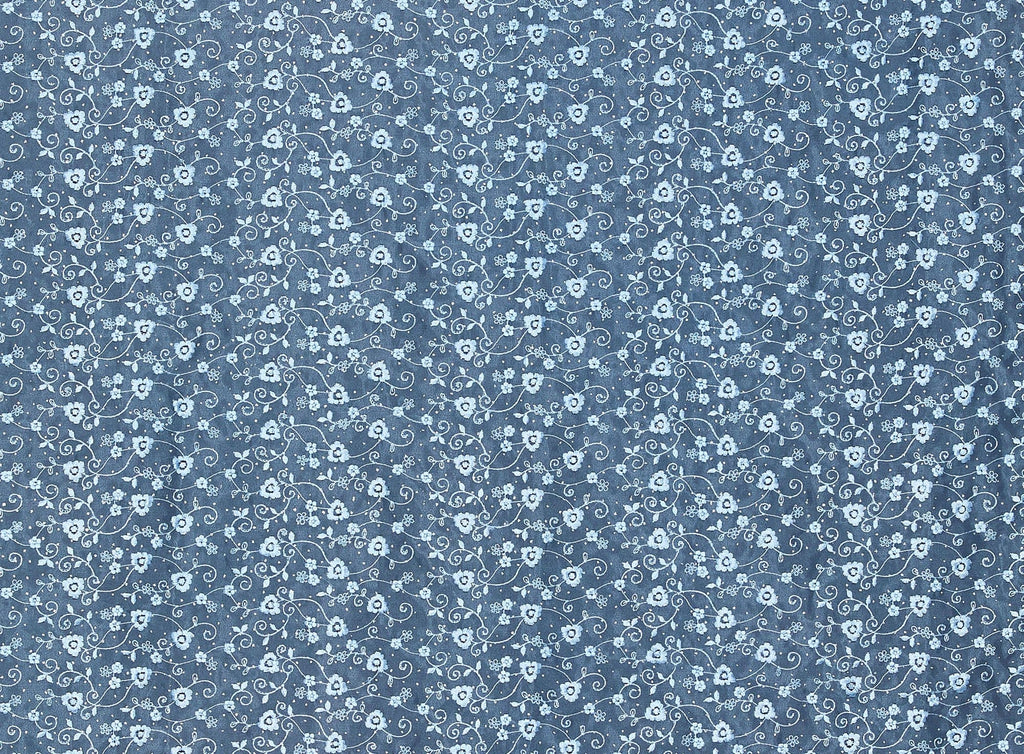 FLOWER EMB SCALLOP CUT W/ SIL GLITTER ON ORGANZA  | 21069-926  - Zelouf Fabrics