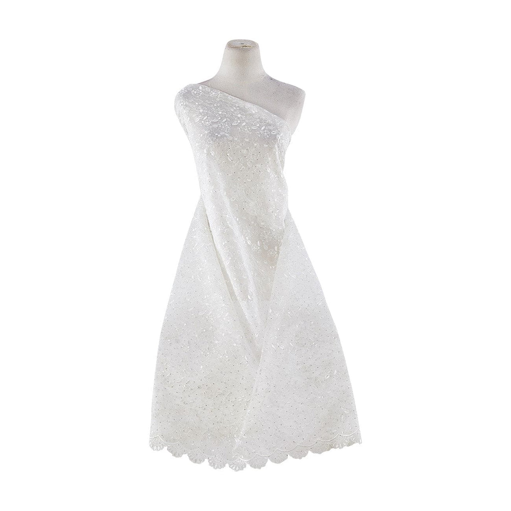 FLORAL EMB ORGANZA SCALLOP CUT WITH TRANS  | 21070-926 IVORY ANGEL - Zelouf Fabrics