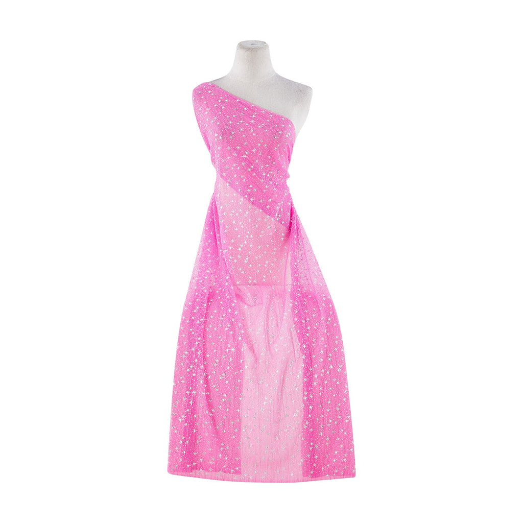 FUCHSIA/SILVER | 21089-1060 - PLEATED TULLE WITH STARS FOIL - Zelouf Fabrics