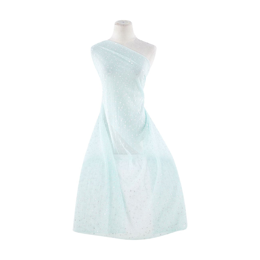 MINT/SILVER | 21089-1060 - PLEATED TULLE WITH STARS FOIL - Zelouf Fabrics