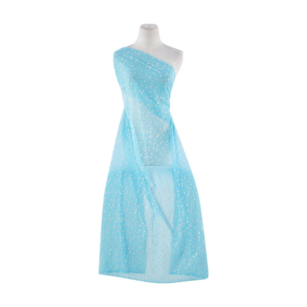 TURQ/SILVER | 21089-1060 - PLEATED TULLE WITH STARS FOIL - Zelouf Fabrics