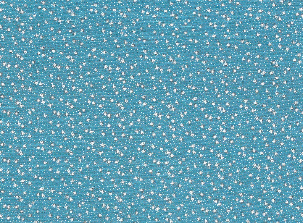 TURQ/SILVER | 21089-1060 - PLEATED TULLE WITH STARS FOIL - Zelouf Fabrics