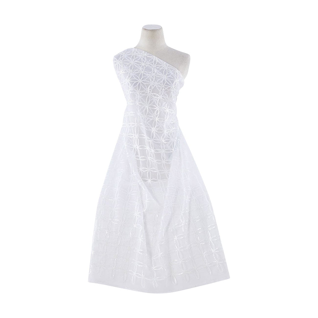 WHITE/WHITE MATTE | 21115MATTE-1060 - INTERLINKED MATTE SEQS ON TULLE - Zelouf Fabrics