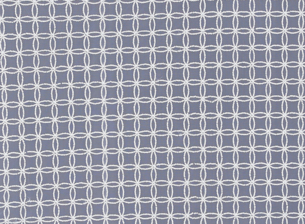 WHITE/WHITE MATTE | 21115MATTE-1060 - INTERLINKED MATTE SEQS ON TULLE - Zelouf Fabrics