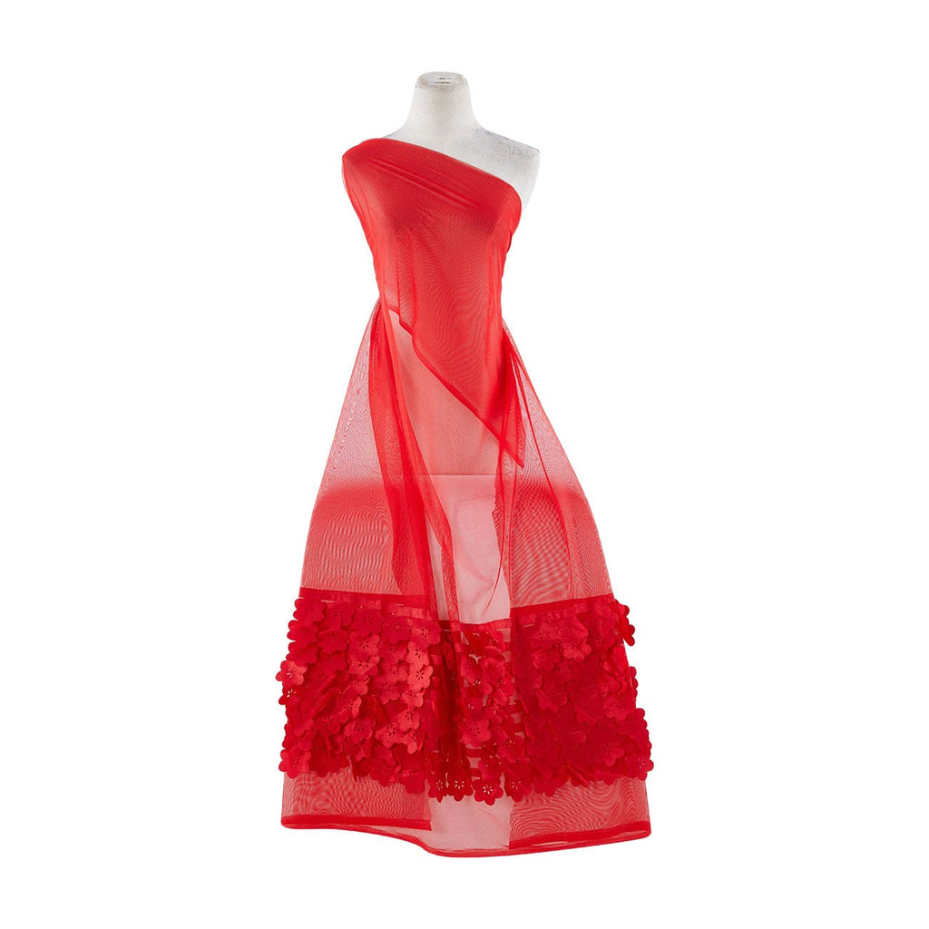 TAFFETA FLOWER ON TULLE SINGLE BORDER  | 21132-1060 RED - Zelouf Fabrics