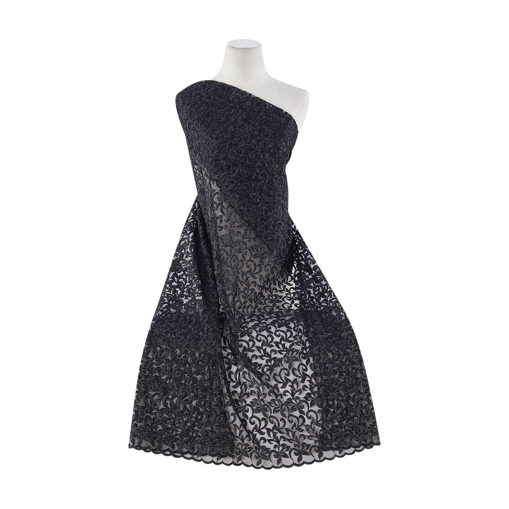 BLACK | 21139 - SWIRL GARDEN CHEM EMB ON TULLE WITH SCALLOP CUTTING - Zelouf Fabrics