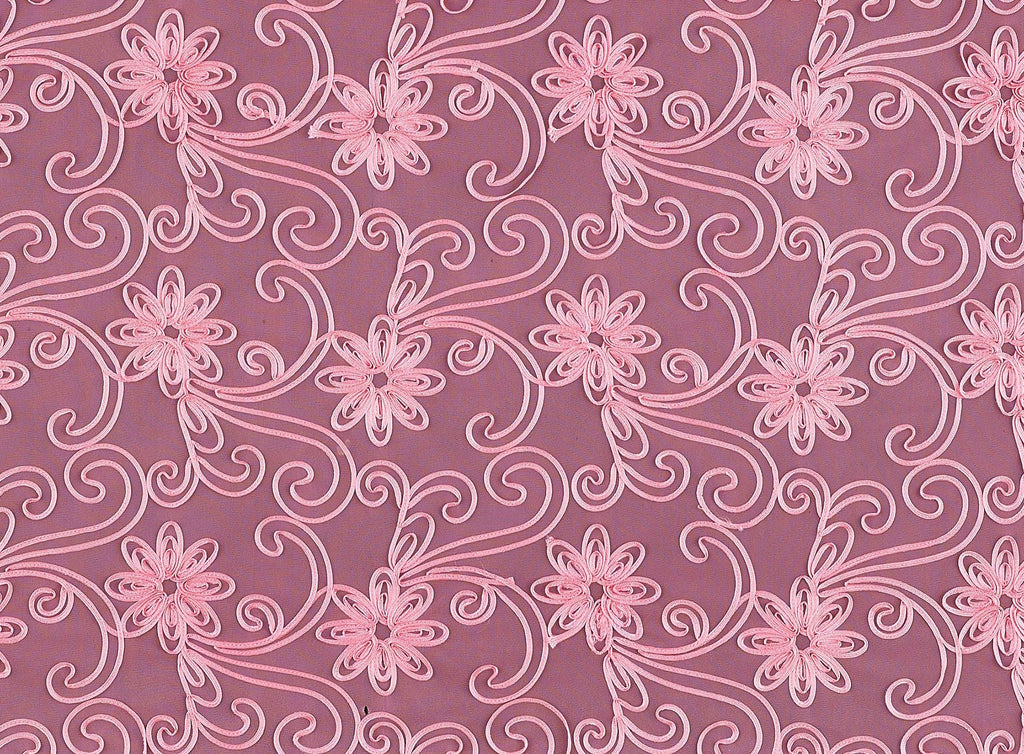 TWILL TAPE FLOWERS AND SCROLL ON TULLE  | 21153-1060  - Zelouf Fabrics