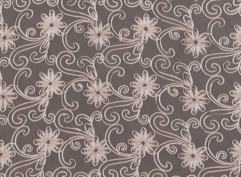 TWILL TAPE FLOWERS AND SCROLL ON TULLE  | 21153-1060  - Zelouf Fabrics