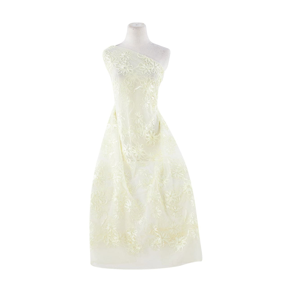FLORAL SOUTACHE SEQUIN TULLE | 21199-1060 BABY YELLOW - Zelouf Fabrics