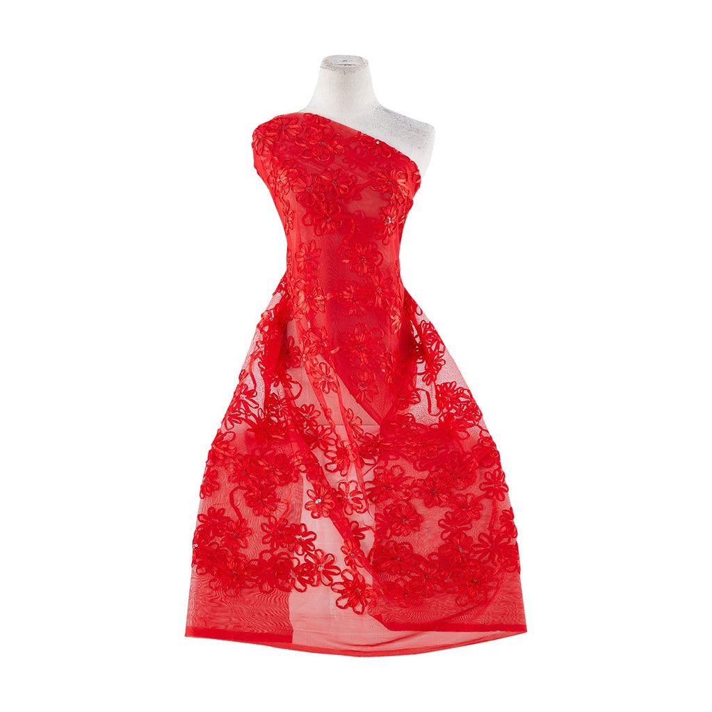 FLORAL SOUTACHE SEQUIN TULLE | 21199-1060 RED PETAL - Zelouf Fabrics