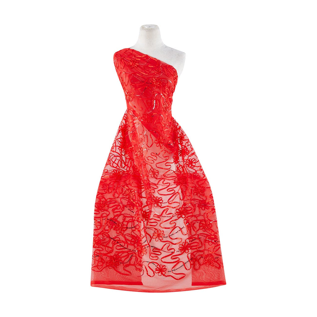 FLOWER SOUTACHE SEQUIN TULLE | 21200-1060 RED PETAL - Zelouf Fabrics