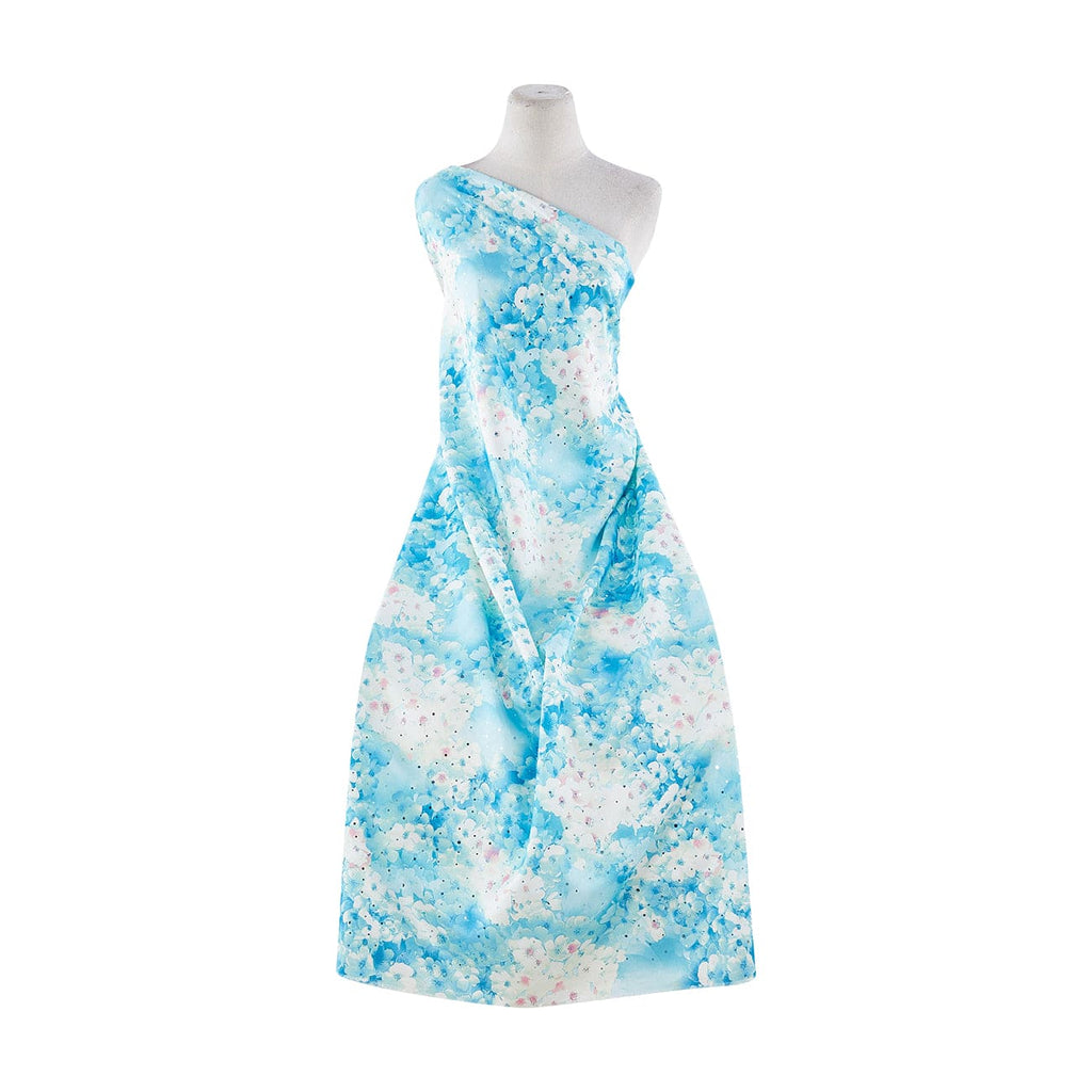 AQUA/PINK | 21202-6418TRANS - FLORAL PRINT ON SHANTUNG W/ MINI TRANS - Zelouf Fabrics