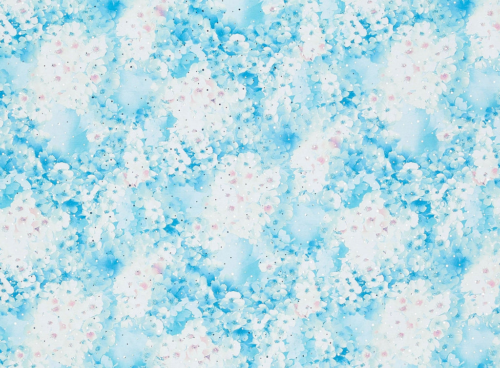 AQUA/PINK | 21202-6418TRANS - FLORAL PRINT ON SHANTUNG W/ MINI TRANS - Zelouf Fabrics