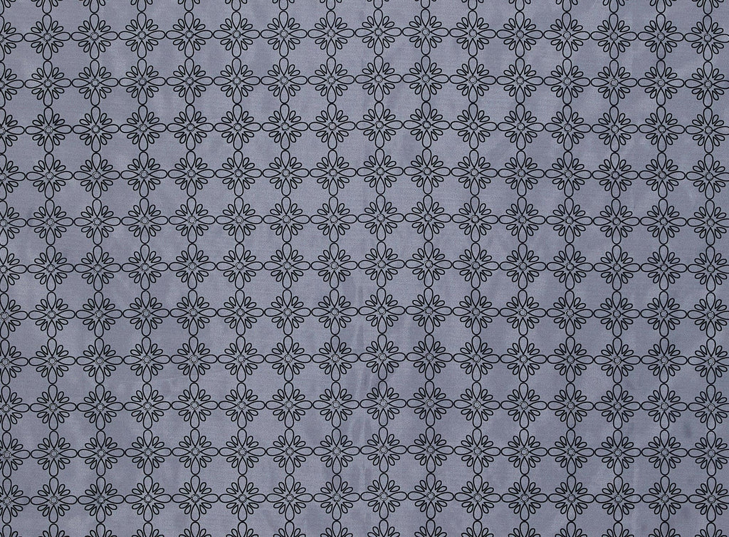 WHITE/BLACK/SIL | 21252-926 - ABSTRACT FLOWER W/ GLITTER ON TRILOBAL ORGANZA - Zelouf Fabrics