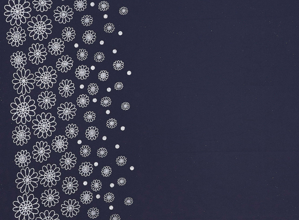 TRUE NAVY/GUNMETAL | 21259-1060 - DAISY GLITTER DOUBLE BORDER ON TULLE - Zelouf Fabrics