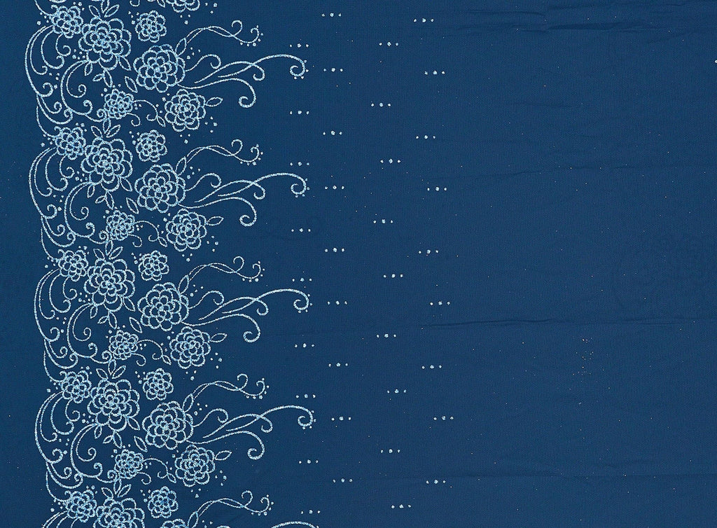 BLUEBERRY JELLY | 21269-1060 - DOUBLE BORDER GLITTER WITH SCROLLS + DOTS ON TULLE - Zelouf Fabrics