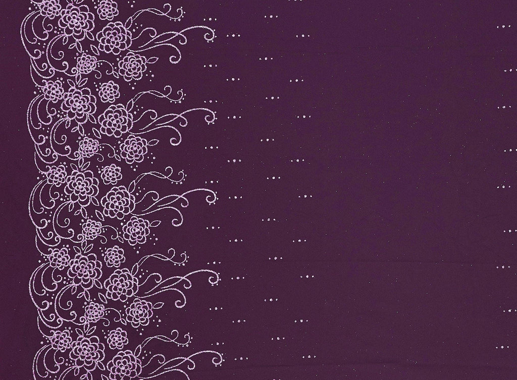 ORCHID JELLY | 21269-1060 - DOUBLE BORDER GLITTER WITH SCROLLS + DOTS ON TULLE - Zelouf Fabrics