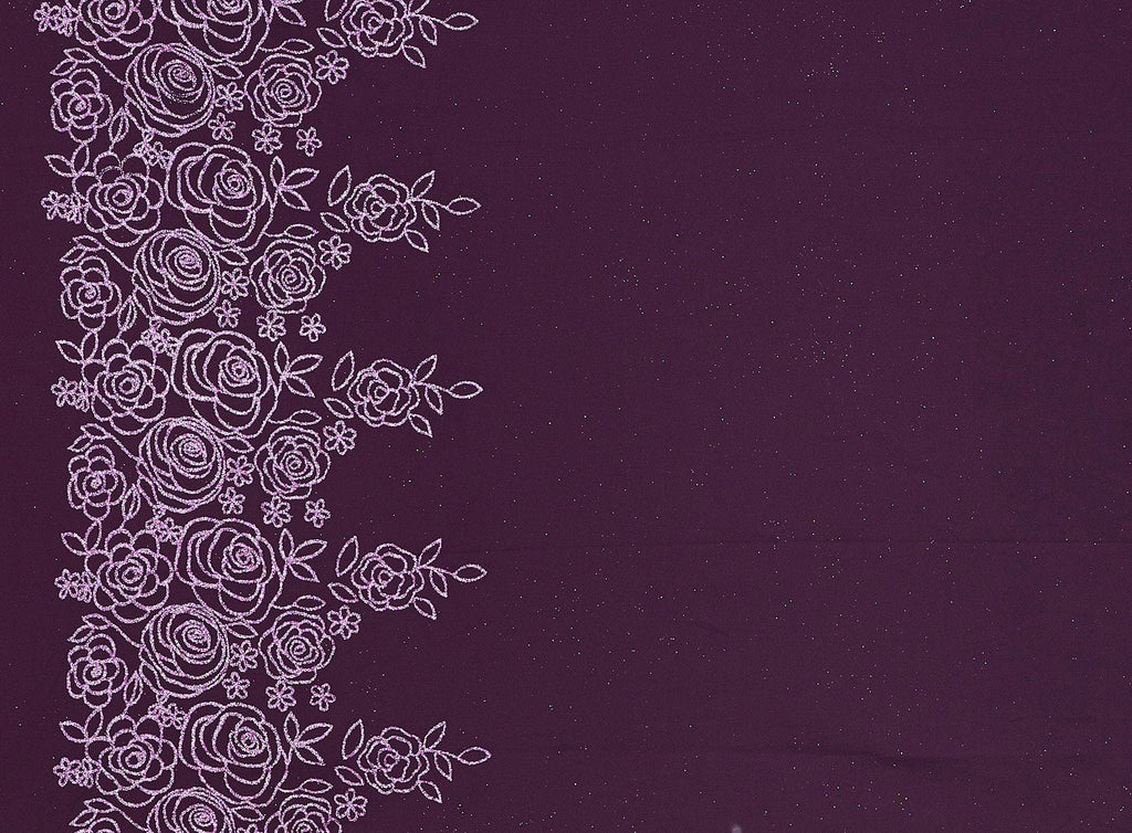 ORCHID JELLY | 21271-1060 - ROSE DOUBLE BORDER GLITTER ON TULLE - Zelouf Fabrics