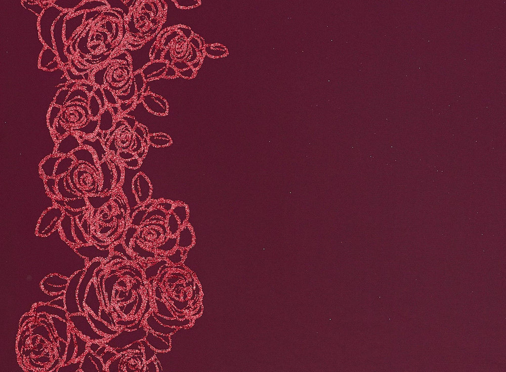 RED JOY | 21272-1060 - ROSE DOUBLE BORDER GLITTER ON TULLE - Zelouf Fabrics