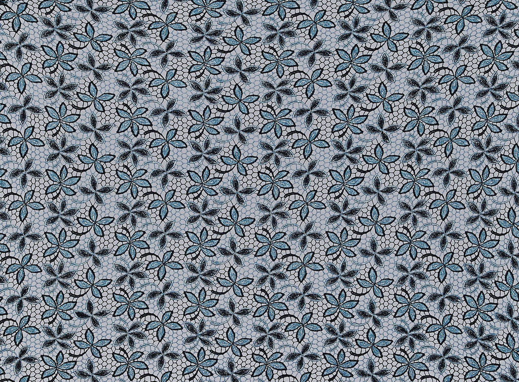 TEAL/BLK/SILVER | 21302 - FLOWER CHEMICAL LACE - Zelouf Fabrics
