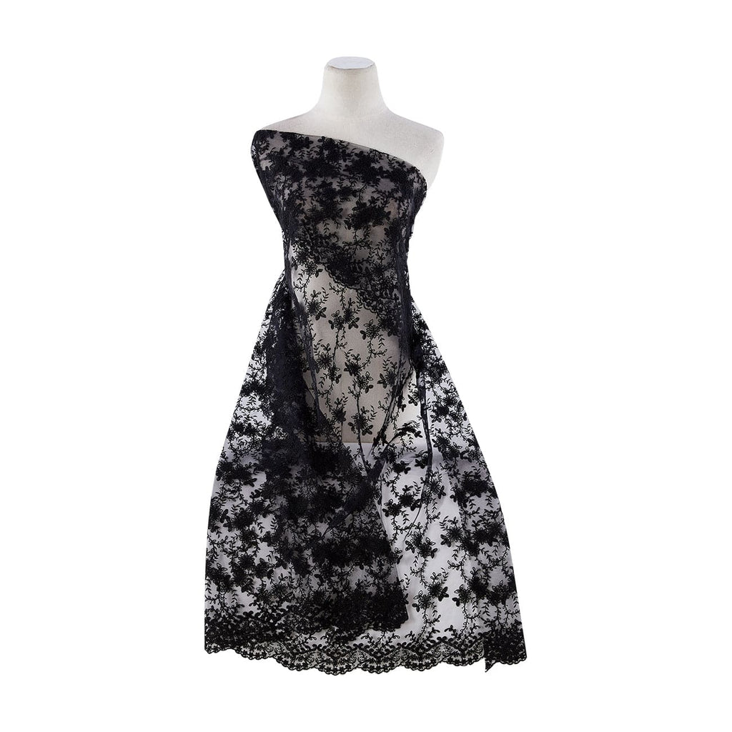 BLACK | 21345 - CORD EMB DOUBLE BORDER ON TULLE SCALLOP CUT - Zelouf Fabrics