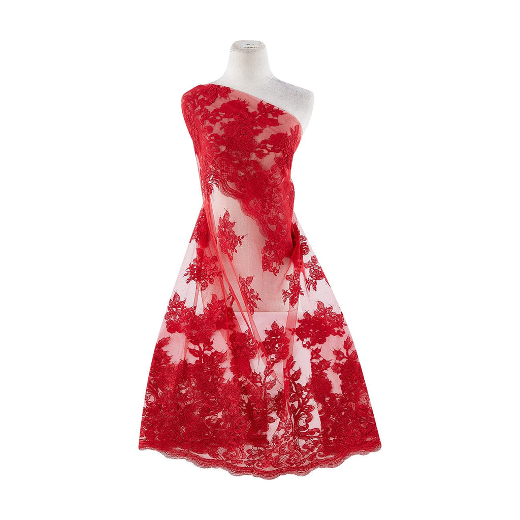 RED | 21348 - CORD EMB DOUBLE BORDER ON TULLE SCALLOP CUT - Zelouf Fabrics