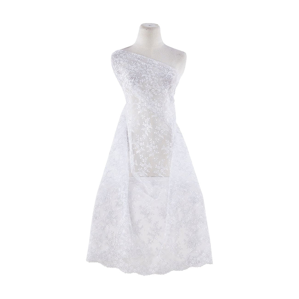WHITE/SILVER | 21352-1060 - METALLIC EMBROIDERY ON TULLE SCALLOP CUT - Zelouf Fabrics
