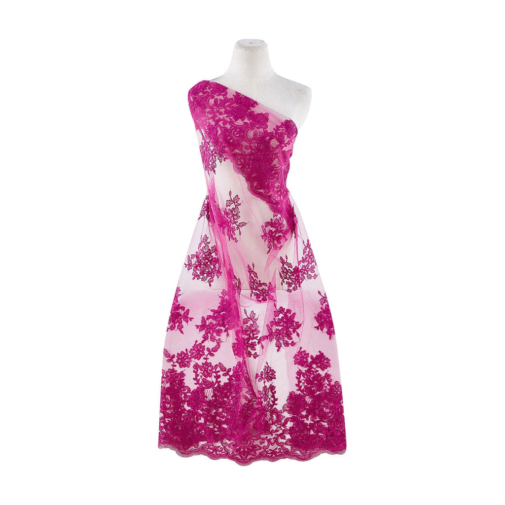 LUXE FUCHSIA | 21384-1060 - CORD EMB DOUBLE BORDER ON TULLE SCALLOP CUT - Zelouf Fabrics