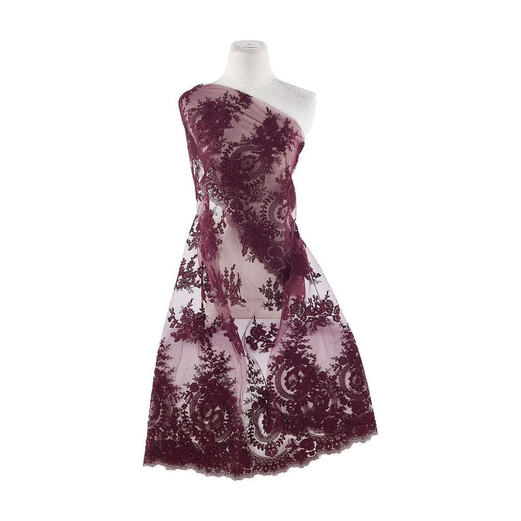 EMBROIDERY ON TULLE SCALLOP CUT  | 21385-1060 FRENCH BURGUNDY - Zelouf Fabrics