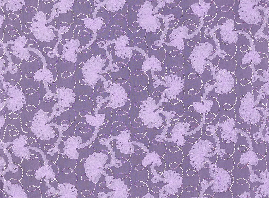 LILAC | 21392-1060 - FLOWER SUTASH WITH HOLO SEQUINS ON TULLE - Zelouf Fabrics