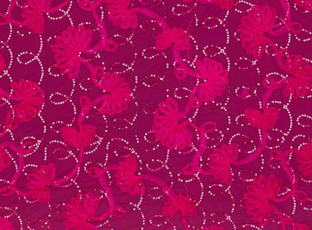 FUCHSIA | 21397-1060SHINY - SUTASH LARGE FLOWER ON TULLE WITH SHINY SEQUINS - Zelouf Fabrics
