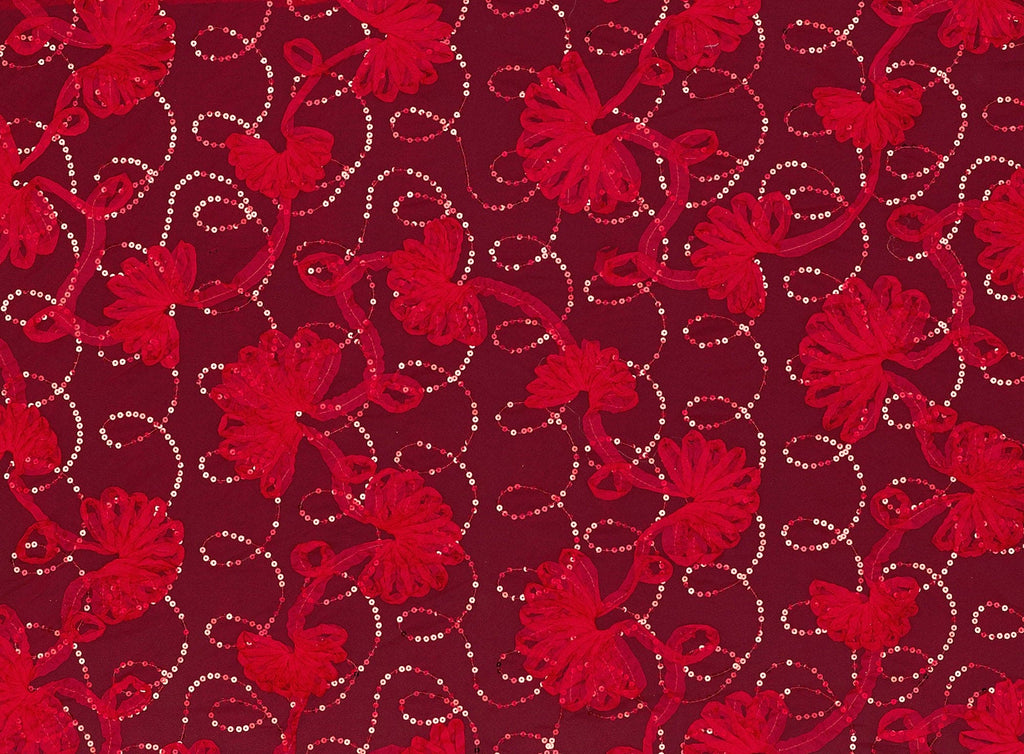 RED | 21397-1060SHINY - SUTASH LARGE FLOWER ON TULLE WITH SHINY SEQUINS - Zelouf Fabrics