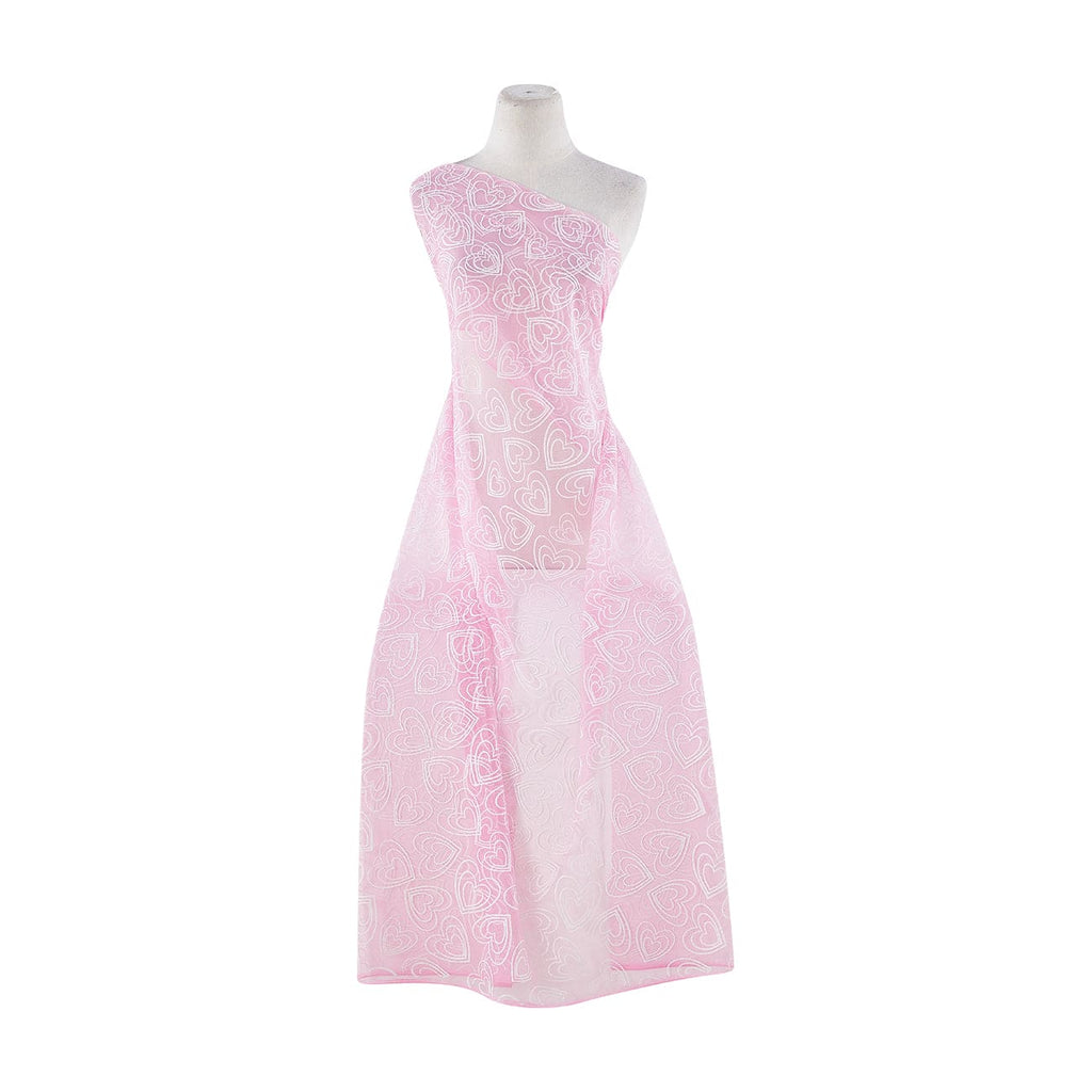 KISS PINK/WHITE | 21409-LACQUER - HEART LACQUER W/ RAINBOW GLITTER ON TULLE - Zelouf Fabrics