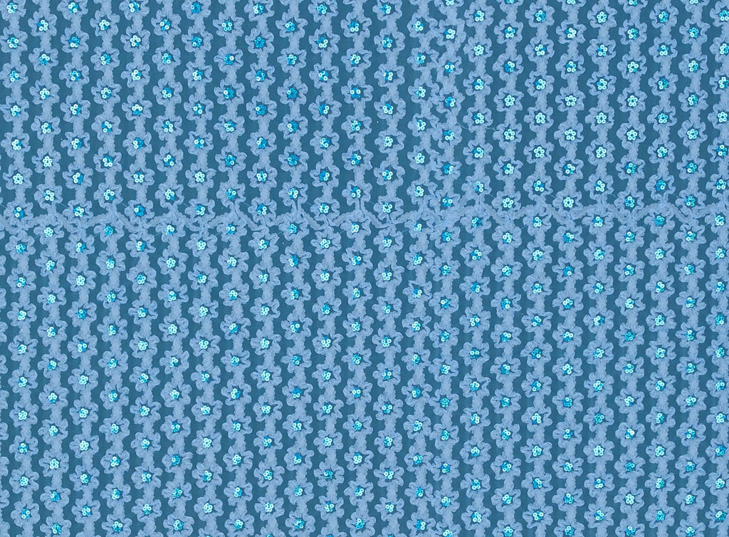 BLUE | 21452-1060HOLO - FLOWER SUTASH WITH HOLO SEQUINS ON TULLE - Zelouf Fabrics