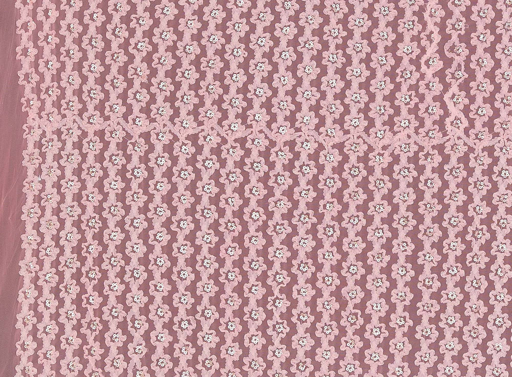 CORAL | 21452-1060HOLO - FLOWER SUTASH WITH HOLO SEQUINS ON TULLE - Zelouf Fabrics