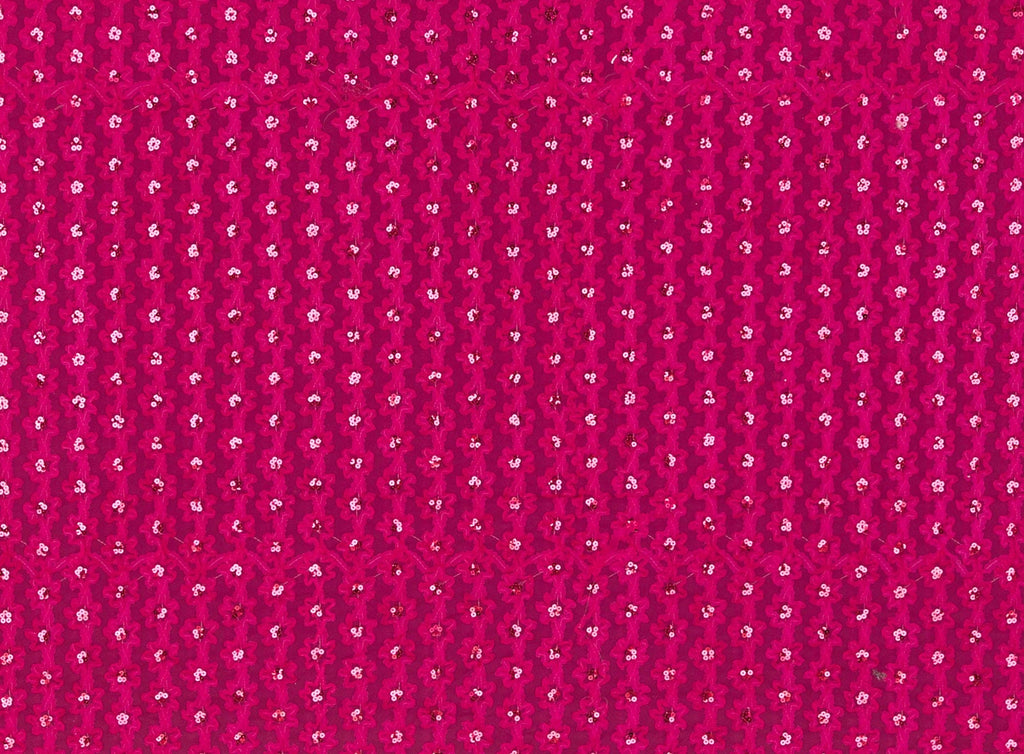 FUCHSIA | 21452-1060SHINY - FLOWER SUTASH WITH SHINY SEQUINS ON TULLE - Zelouf Fabrics