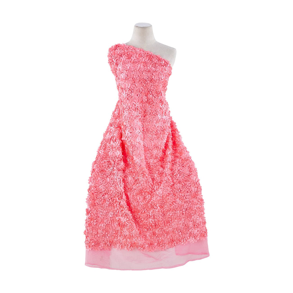 SATIN ROSE SUTASH ON TULLE  | 21453-1060 HOT PINK - Zelouf Fabrics