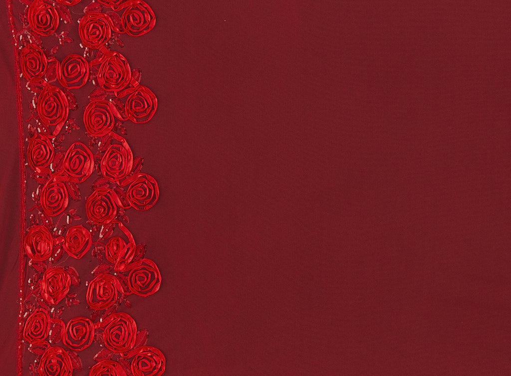 RED | 21469-1060 - DOUBLE BORDER ROSE RIBBON SUTASH W/ SEQ ON TULLE - Zelouf Fabrics