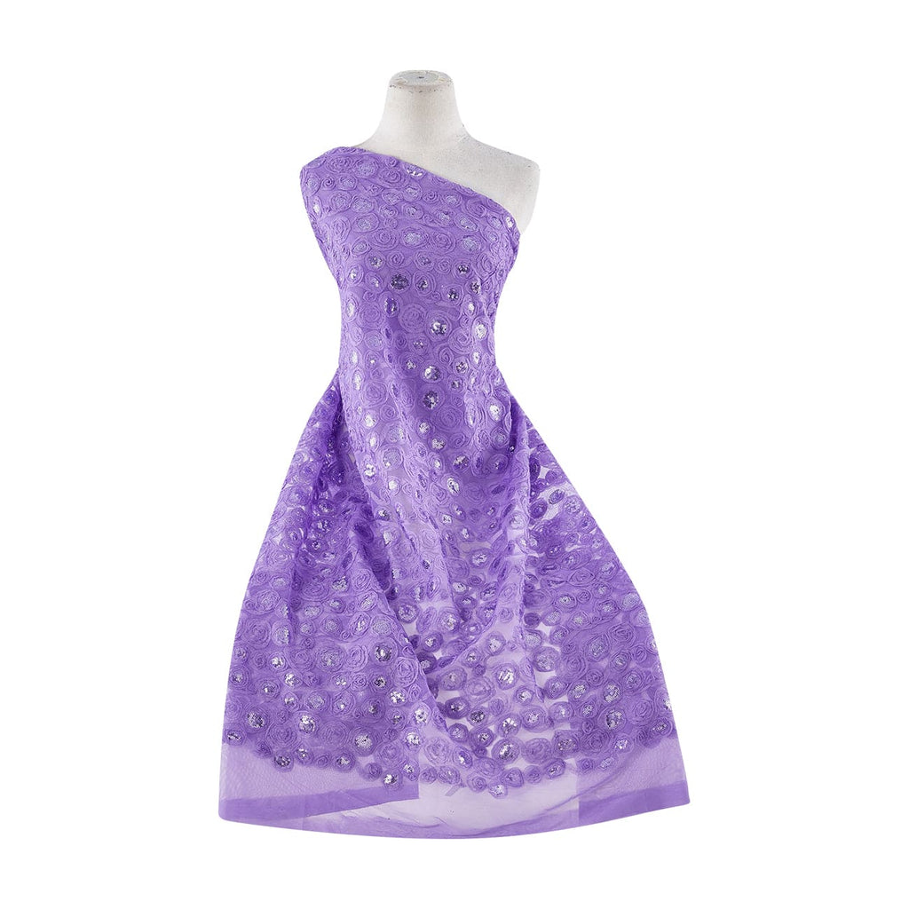 LAVENDER | 21479-1060 - SOUTACHE ROSETTE WITH SEQUINS ON TULLE - Zelouf Fabrics