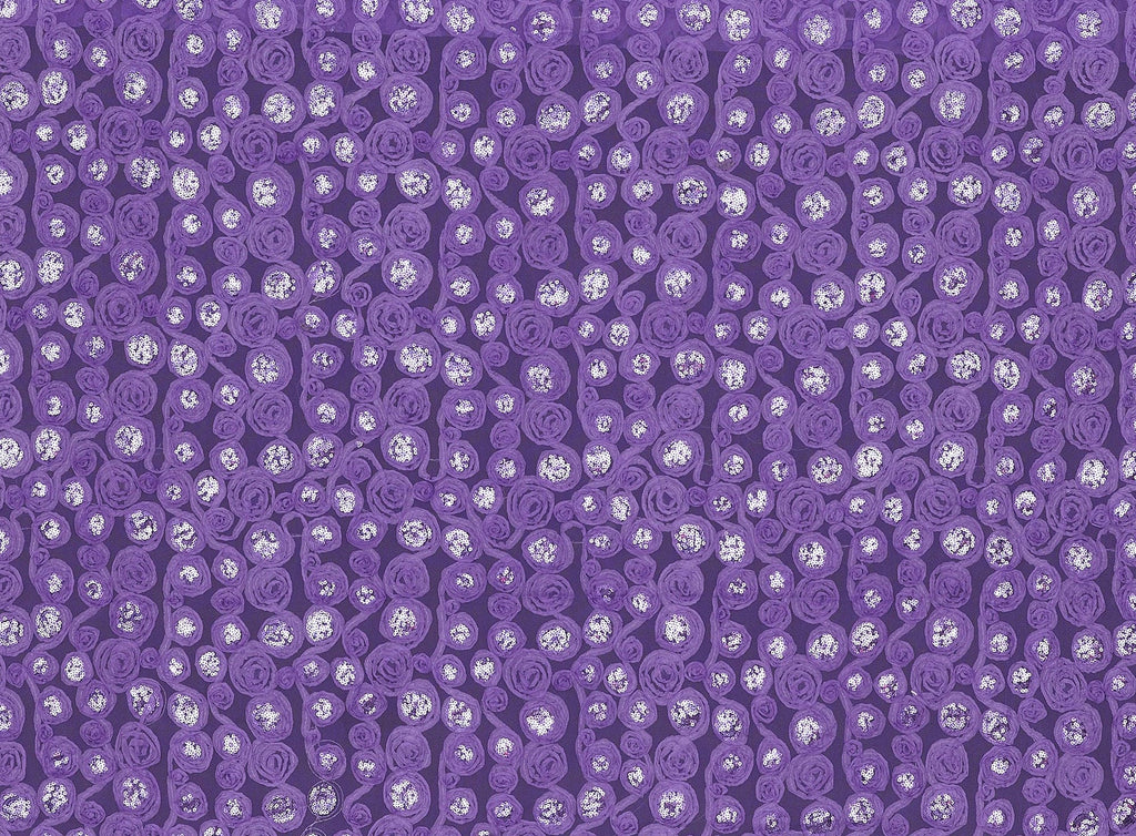 LAVENDER | 21479-1060 - SOUTACHE ROSETTE WITH SEQUINS ON TULLE - Zelouf Fabrics