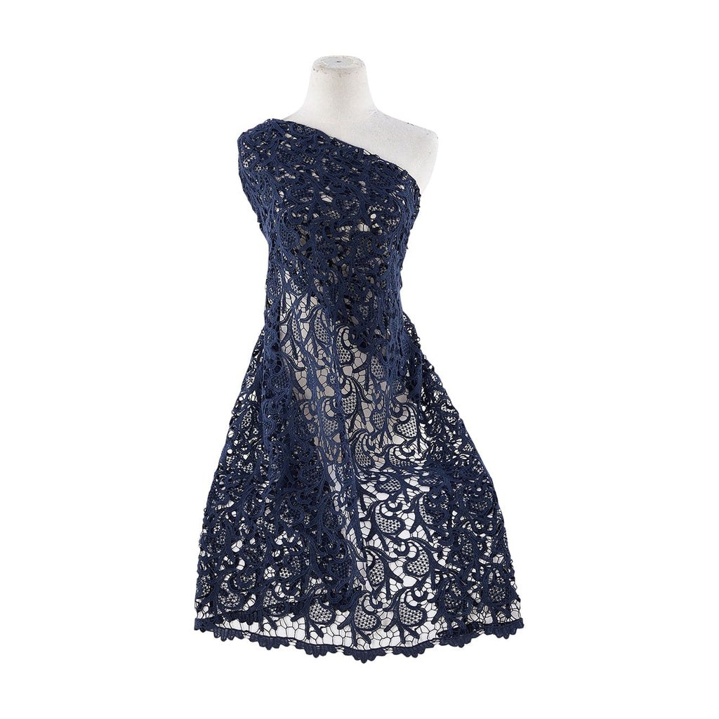 SCROLLS AND DOTS CHEMICAL LACE DOUBLE SCALLOP  | 21482-6455 NAVY - Zelouf Fabrics