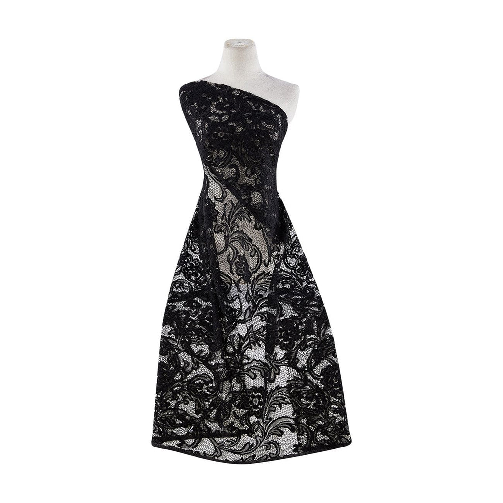 BLACK | 21528 - FRENCH TERRY OPEN JACQUARD LACE - Zelouf Fabrics