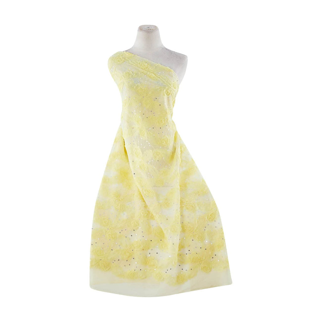YELLOW | 21535-1060 - SMALL FLOWERS WITH EMBROIDERY AND SEQUINS ON TULLE - Zelouf Fabrics