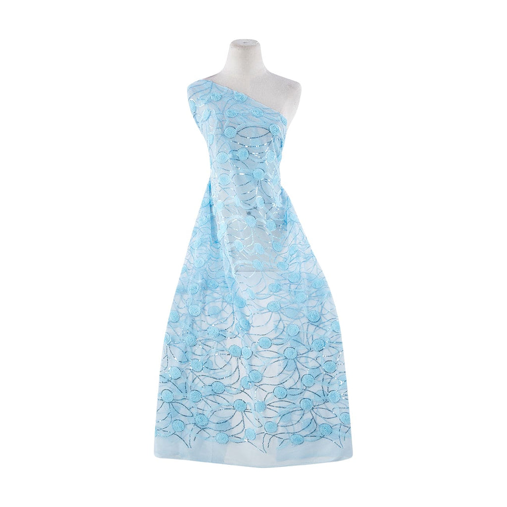 BLUE | 21538-1060 - SOUTACHE ROSES WITH SEQUINS ON TULLE - Zelouf Fabrics