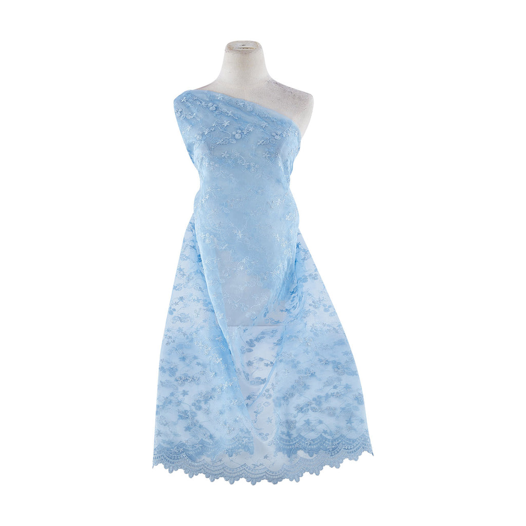 VALARIE METALLIC EMBROIDERY LACE ON ORGANZA  | 21541-926 BLUE ANGEL - Zelouf Fabrics