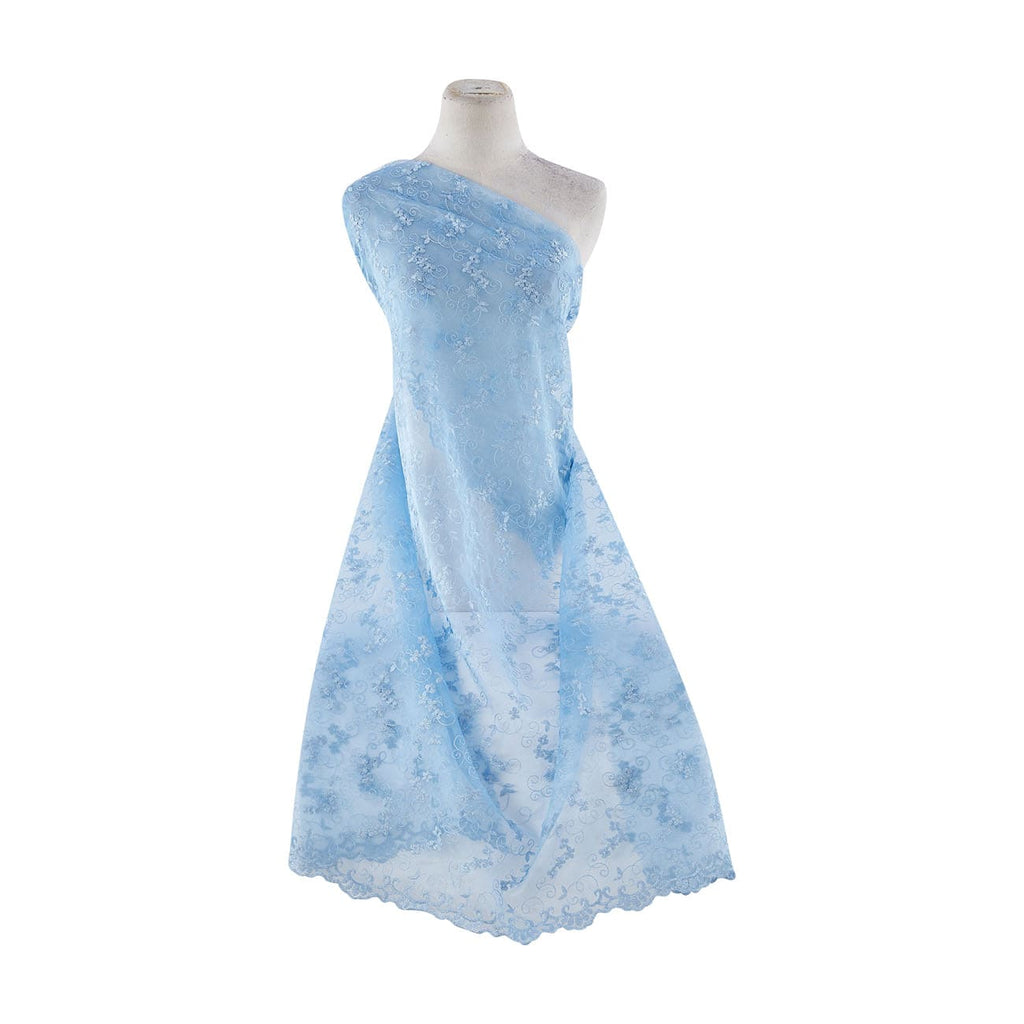 OLIVIA METALLIC EMBROIDERY  LACE ON ORGANZA  | 21542-926 BLUE ANGEL - Zelouf Fabrics