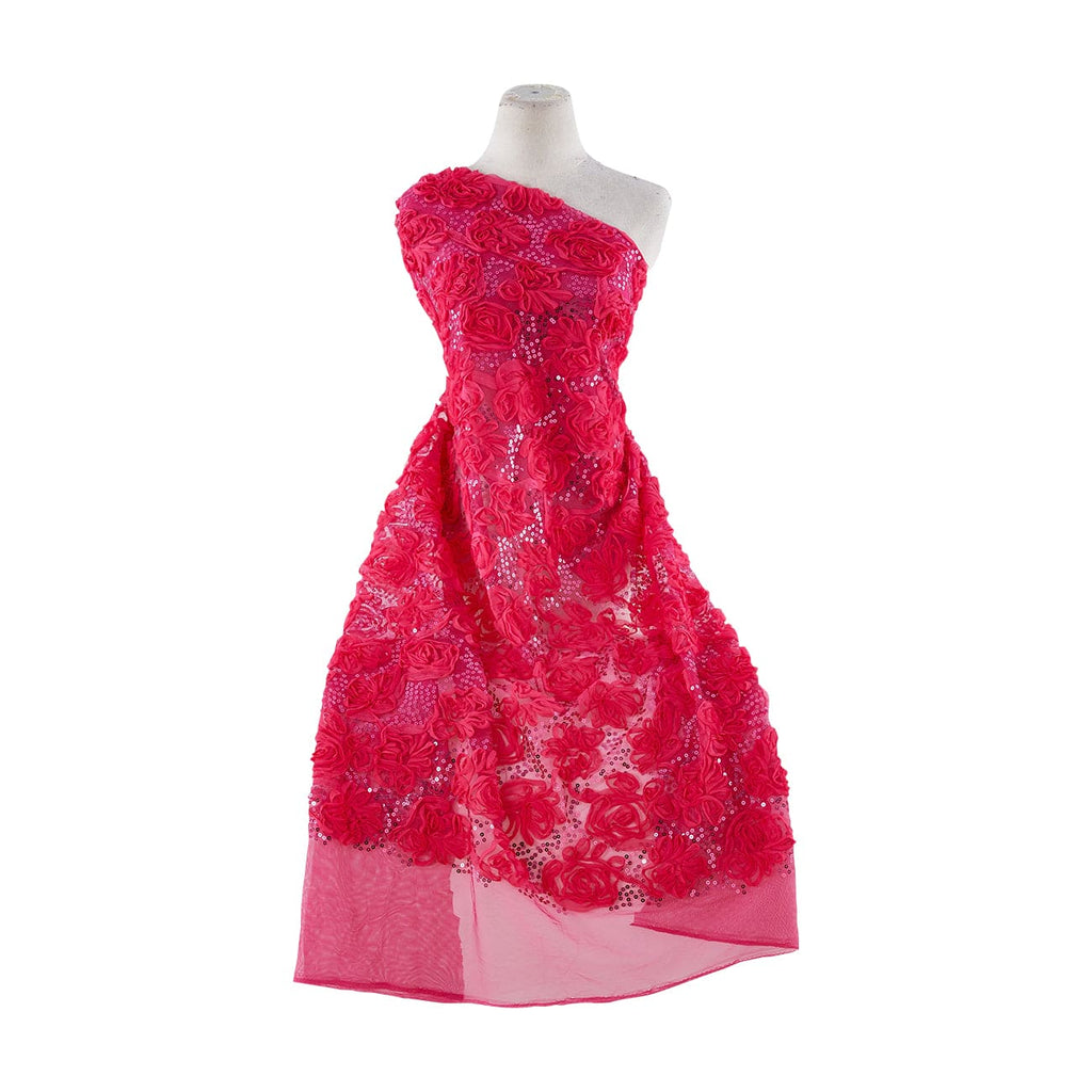 ROSE AND FLOWER SUTASH W/ SEQUINS ON TULLE  | 21554-1060 FUCHSIA - Zelouf Fabrics