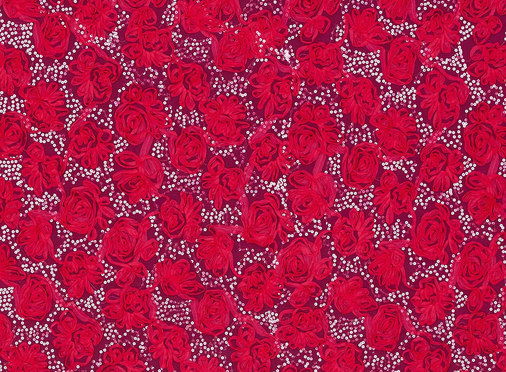 ROSE AND FLOWER SUTASH W/ SEQUINS ON TULLE  | 21554-1060  - Zelouf Fabrics